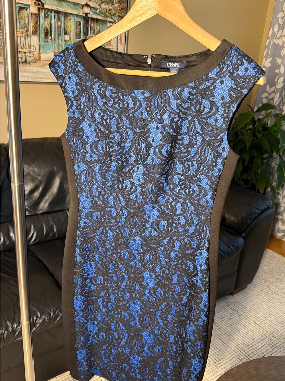 Chaps Cobalt Blue & Black Lace Sheath Dress Size 6